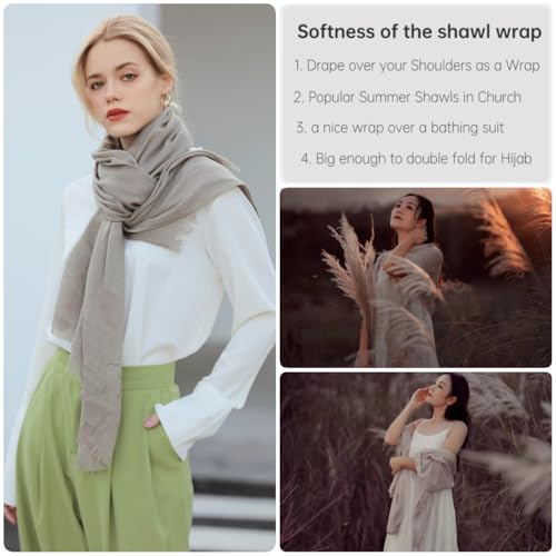 Harewom Lightweight Gauze Linen Feeling Shawl Wraps for Women Beach Summer Scarf for Evening Wedding Dresses - color: Shawl Wraps - Khaki