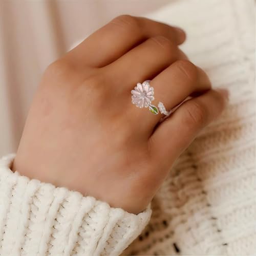 Adjustable Women's Cubic Zirconia Leaf Shaped Ring, 18K Gold-Plated Exquisite Stackable Women's Ring, A Great Gift for Her - color: Q