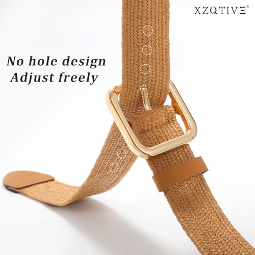 XZQTIVE Straw Woven Elastic Belt for Women Stretch Waist Belt for Dress Boho Raffia Ladies Belt with Gold/Sliver Buckle - color: Brown, size: Fit Waist Size Below 41"