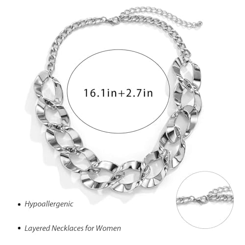 Long tiantian Chunky Gold Necklace Stack Chain Necklaces for Women Statement Layered Paperclip Choker Necklaces Statement Necklace for 80s 90s & Night Out Outfits Paperclip Style Fashion Jewelry - color: B2：Style P-Silver Chain