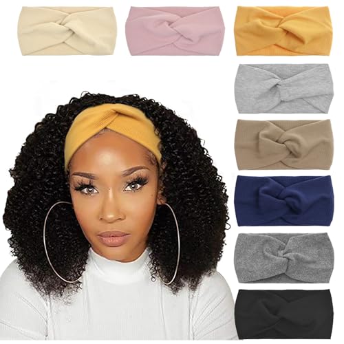 DRESHOW 8 Pack Headbands for Women Yoga Knotted Headbands Elastic Criss Cross Hair Accessories Sports Head Wrap Non Slip - color: 8 Pack Criss Cross Solid Color B