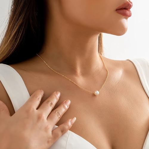 Trinckle Pearl Necklaces for Women, Gold Pearl Choker Single Pendant Necklace Layered Daisy Jewelry for Prom Birthday Gifts, Prom Wedding Strands for Bride Bridesmaids as Beach Summer Accessories - style: Single necklace