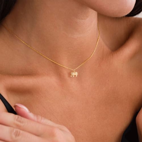 VRIUA Gold Necklace for Women - 14K Gold Plated Dainty Italian Horn Star of David Butterfly Bow Sun Lotus Volleyball Baseball Cowboy Boots Necklace Jewelry Everyday for Women - style: Elephant