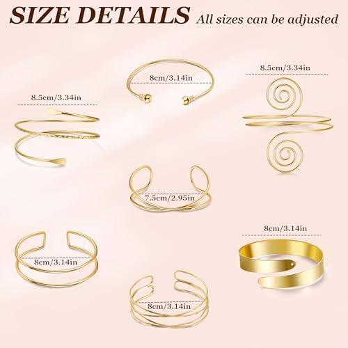 7Pcs Upper Arm Cuff for Women Gold Silver Open Arm Cuff Bracelets Adjustable Armlet Armband Minimalist Coil Swirl Arm Cuff Bracelet Jewelry - style: Gold-A