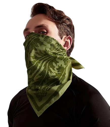 21"x21" Soft Cotton Bandana for Men and Women Unisex Head Wrap Scarf Headband Face Mask for Outdoor - color: Qm-in the Olive