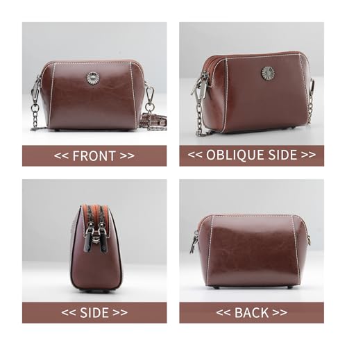 Genuine Leather Small Crossbody Bags for Women | Lightweight Shoulder Purse, Designer Handbag with Adjustable Strap, Casual Travel Everyday Bag - color: H-dark Brown