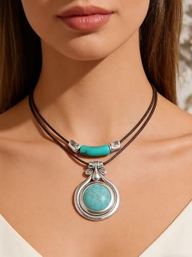Chunky Necklace for Women Boho Pendant Necklace Statement Western Choker Necklaces for Women Vintage Bohemian Jewelry - style: Bohemian Choker Necklaces