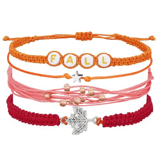 Beach Summer Ankle Bracelet for Women Handmade Braided Adjustable String Anklets Waterproof Surfer Bracelet - color: Fall