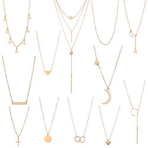 Starain 12Pcs Layered Choker Necklace Fashion Multilayer Chain Necklace Simple Gold Necklace Set for Women - color: 12Pcs Gold Necklace Set
