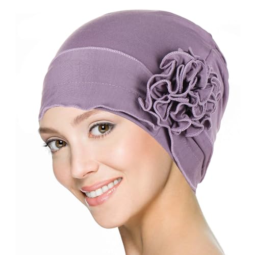 Headwrap Turbans for Women - Twist Soft Floral Solid Caps Pre Tied Chemo Beanies Headwear Hat for Cancer - color: Purple