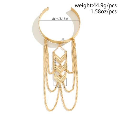 Punk Long Chain Tassel Arm Cuff Boho Turquoise Stone Pendant Arm Bangle Bracelet Vintage Arrow Armlet Open Adjustable Upper Armband Beach Wedding Arm Jewelry for Women - color: Gold arrow