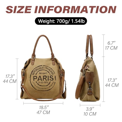 KAMEILONG Large Canvas Tote Bag for Women with Zipper Everyday Crossbody Bag Laptop Shoulder Bag Hobo Handbag - color: Gray