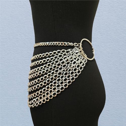 THREEBOY Women Apparel Belts Fashion Sexy Multilayer Metal Pearl Waist Chain Belt - color: Silver