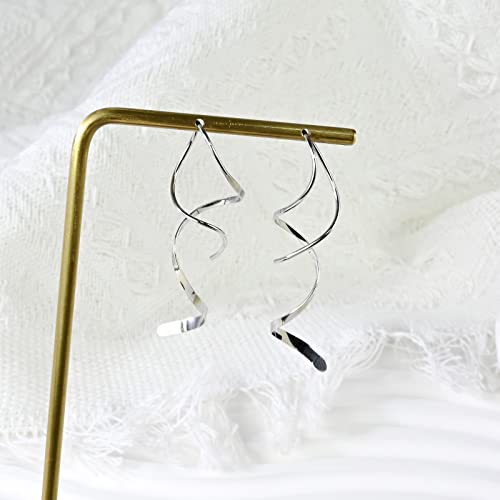 Handmade Spiral Threader Earrings Sterling Silver Hypoallergenic Twisted Pull Through Drop Dangle Earrings for Women - Silver & Gold - color: Long Silver