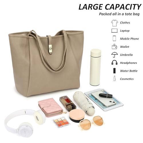 TANTOMI Tote Bag for Women Vegan Leather Purses and Handbags Ladies Waterproof Big Shoulder Bag for Travel - color: A-gray Beige