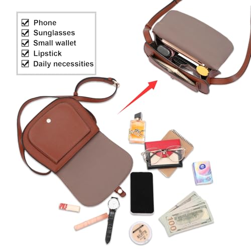 GOIACII Crossbody Bags for Women Saddle Purse Cute Shoulder Handbag Pebble Leather Brown - color: A01 Brown