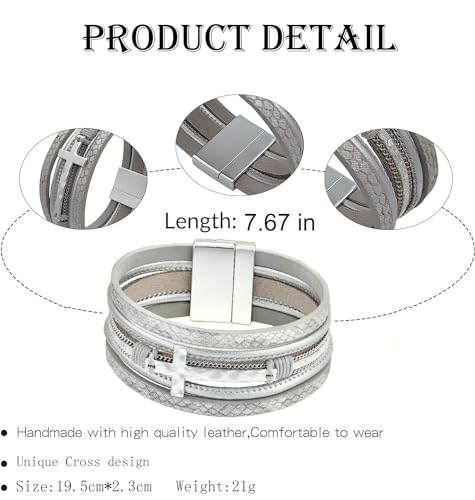 Leather Wrap Bracelets Cross Bracelets Trendy Layered Bracelet for Women Stackable Bracelet Jewelry Birthday Christmas - color: silver