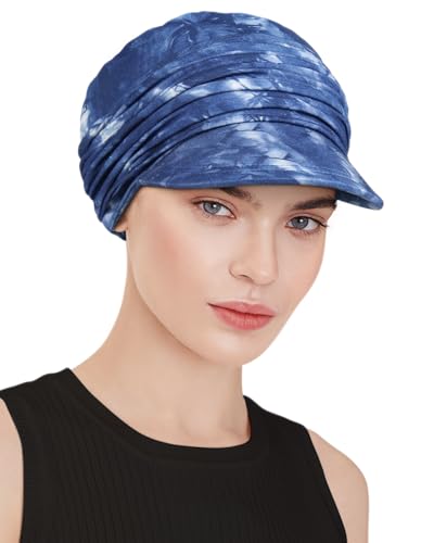 Chemo Headwear Viscose Newsboy Cap for Women Summer Hats - color: Tie-dye Denim Blue