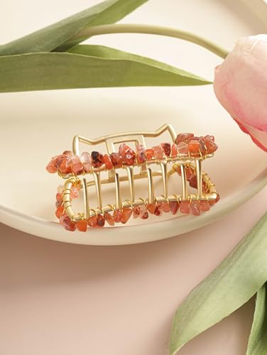 MINACHI Boho Hair Claw with Carnelian Stone Chips, Handmade Gold Tone Hair Clip for Women - color: Hair Claws AIR.003
