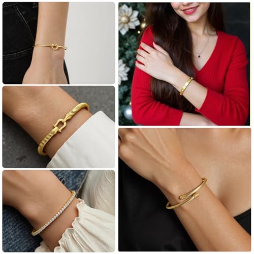 18 K Gold Plated Love Bangle Bracelet Stack Cuff Jewelry for Women Jewelry Set for Women Gift with Box - style: style4