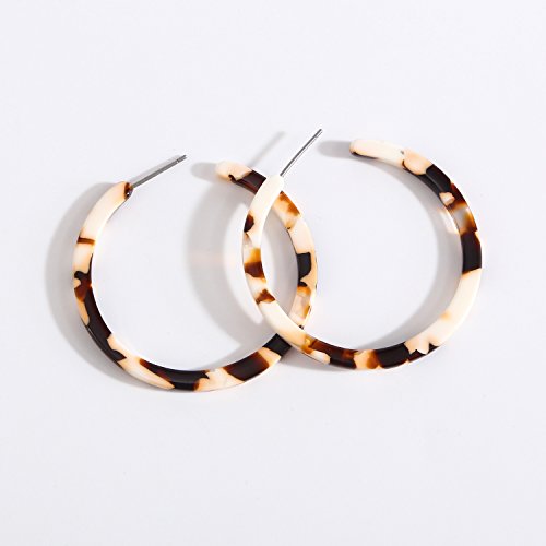 BaubleStar Tortoise Shell Resin Hoop Earrings Fashion Jewelry - color: White