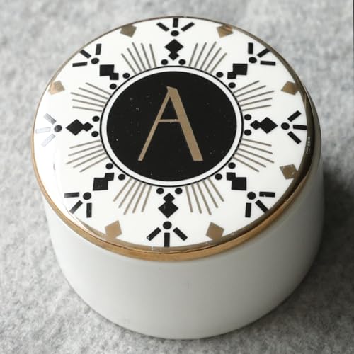 COLLECTIVE HOME - Monogram Jewelry Box, Bohemian Ceramic Trinket Box, Storage for Necklace Ring Bracelet Keys, Birthday Mother's Day Christmas Gift for Women, 3.25" x 2.5" (A) - color: A