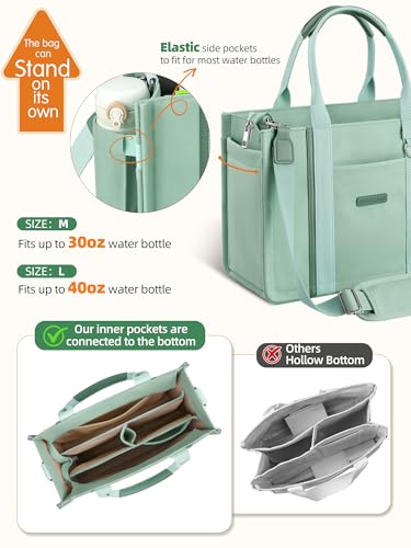 FIORETTO Women’s Canvas Tote Bag Purse with Zipper, Multi Compartment & Reinforced Bottom, Ideal for Work, Bible, Travel - color: Green, size: Large, style: Built-in Organizer