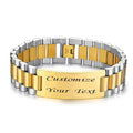 Custom Mens Bracelet Personalized Watch Band Engraved Name Bracelets for Men Customized ID Cuff Wristband Gift for Dad Husband - style: Gold&Silver-1.0cm