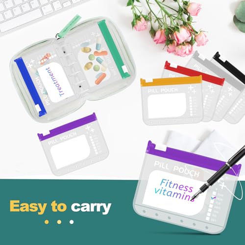Timueetech A7 Waterproof Pill Organizer with 7 PCS L Size Zippered Pill Pouches for A7 Binder, Large BPA-Free Weekly Medicine Organizer, Color-Coded Reusable Travel Pill Storage System - color: Green