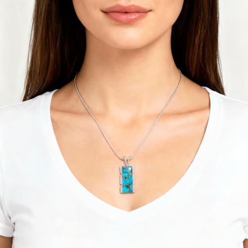 Turquoise Pendant Necklace Sterling Silver 925 (Sterling Silver Pendant with 20" Stainless Chain) - color: Matrix Turquoise
