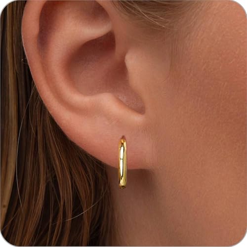 Gold Hoop Earrings Set: Dainty Stud Earrings 14K Gold Plated Earrings for Women Trendy Hypoallergenic Gold Stud Earrings 3-4mm Cubic Zirconia Cartilage Piercing Gold Jewelry for Women Gifts - color: Gold-Hoop-10mm