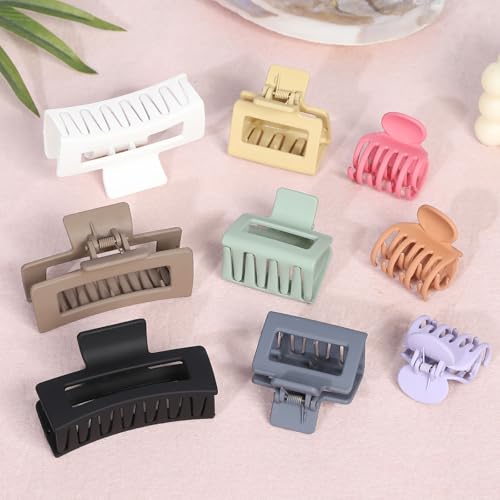CHANDAT Medium Claw Hair Clips Set for Women - 3 Styles, 9PCS Rectangle Hair Clips for Thick Hair, Square Clips for Thin Hair - Multicolor - color: Multicolor