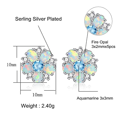 CiNily Flower Earrings,Opal Stud Earrings Sterling Silver or White Gold/Rose Gold Plated Ladies Flower Stud Earrings Cute Unique Earrings for Girls - color: blue
