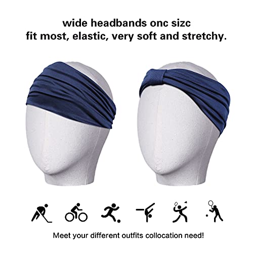 GiLi 6 Pack Wide Headbands for Women Non Slip Soft Elastic Hair Bands Yoga Running Sports Workout Gym Head Wraps, Knotted Cotton Cloth African Turbans Bandana (with 6 Pcs Hair Ties) - color: 6 Color (White+Black+Navy+Yellow+Light Grey+Skin)
