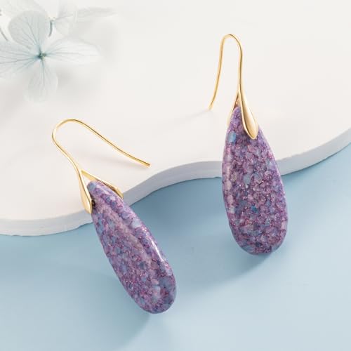 SELOVO Stone Fishhook Dangle Drop Earrings Statement Earrings for Women Stone - color: Light Purple-Gold Color Hook