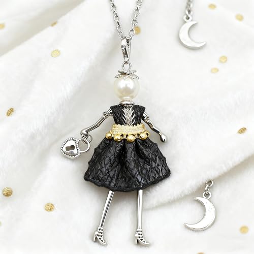 Crystal Paris Doll Necklace for Women, Handmade Cute Dress Long Chain Pendant Necklace Prom Costume Jewelry - style: 25