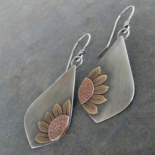Boho Earrings, Statement Earrings, Teardrop Sunflower Earrings, Dangle Ethnic Earrings for Women, Handmade Bohemian Trendy Boho Vintage Jewelry - style: Sunflower