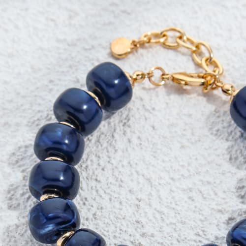 Chunky Beaded Bracelets for Women Boho Multicolor Acrylic Resin Beads Bracelet Adjustable Statement Bracelet Summer Beaded Jewelry - color: Heart beads bracelet-dark blue