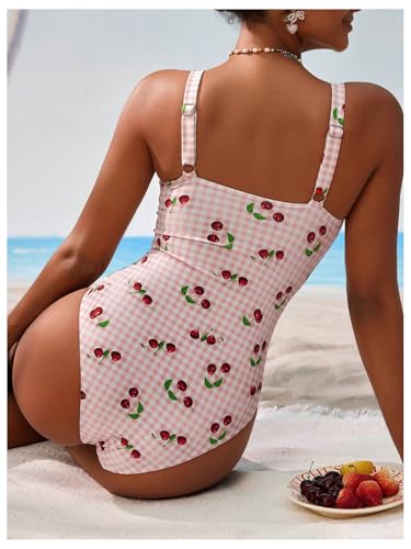 BEAUDRM Women's Boho Floral Print One Piece Swimsuit Y2K Bathing Suits Swimwear Beachwear - color: Pink Cherry, size: X-Small