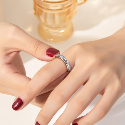 Ladytree Spinner Fidget Ring Sterling Silver Thumb Band for Women Anxiety Ring Platinum Plated Worry Stress Relief Just Breathe Boredom ADHD Autism Rings Boho Jewelry Gift - color: P-lotus just breathe