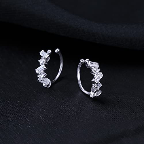 SLUYNZ 925 Sterling Silver CZ Cuff Earrings for Women Small Hoop Earrings No Piercing Cartilage Earrings - color: A-Silver