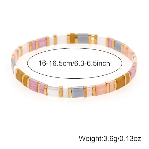 Tila Flat Beaded Stretch Bracelet for Women,Bohemian Friendship Bead Bracelets Handmade Stack Boho Jewelry Accessory for Everyday Wear, Vacation and Friend Gifts - color: pink