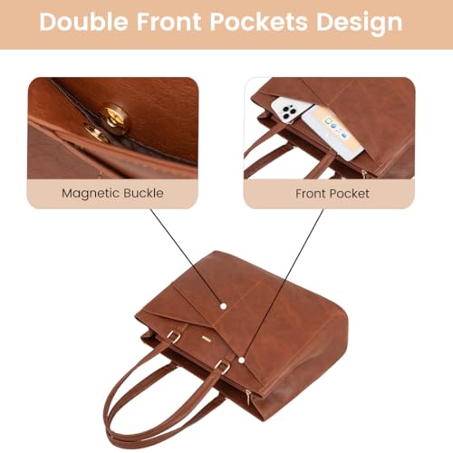 LOVEVOOK Laptop Tote Bag for Women, Office Work Bag Briefcase fit for 15.6 inch Laptop, Large Capacity Teacher Computer Bag Handbag - color: Dark Vintage Brown 15.6 Inch, size: 15.6 inch