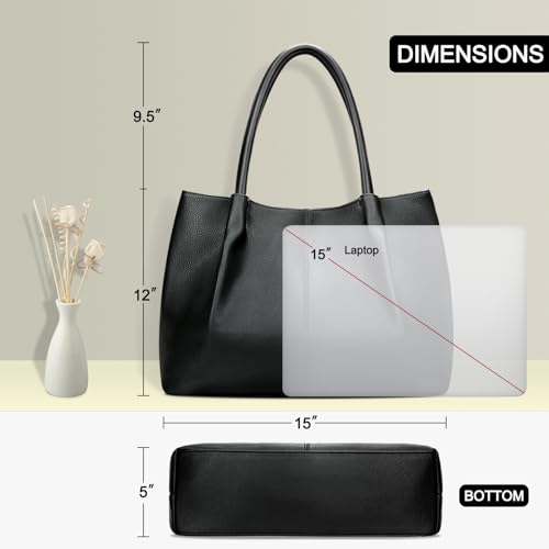 KKXIU Tote Bag for Women Vegan Leather Shoulder Purse Large Capacity Travel Bag - color: Black