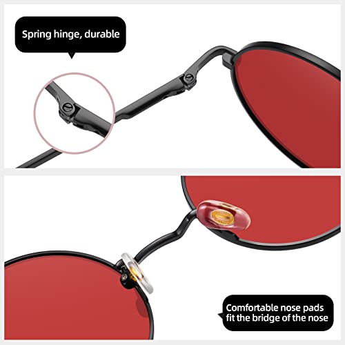 MEETSUN Small Round Polarized Sunglasses for Men Women Metal Retro Hippie Circle Sun Glasses Driving Festival Cosplay UV400 - color: Black / Grey + Black / Red