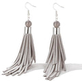 Coiris Boho Leather Layered Tassel Earrings for Women Lightweight Leather Fringe Dangle Earrings Handmade Bohemian Summer Beach Western Drop Earrings for Women - color: Gray
