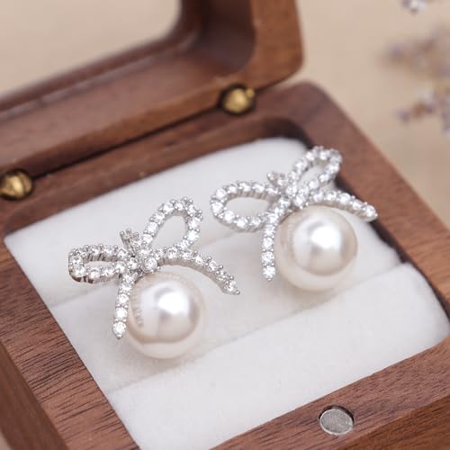 Pearl Earrings for Women, Trendy Dainty Cubic Zirconia Piercing Hypoallergenic CZ Earring Prom Holiday Fashion Jewelry Gift. - color: Silver Pearl