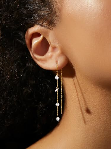Pearl Earrings for Women, Gold Plated Huggie Hoop Drop Earrings | Hypoallergenic pearl hoop earrings designed for multiple piercings, cartilage styling and everyday wear - style: 3mm gold cz dangel earrings