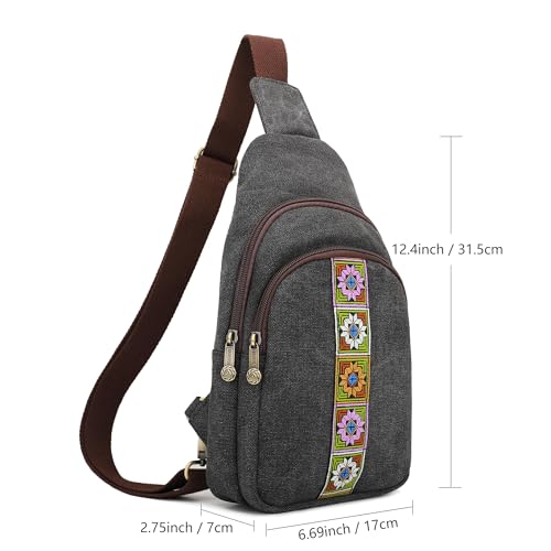 SILKAREA Canvas Sling Bag for Wome Crossbody Purse Small Sling Backpack Purse Travel Hiking Chest Bag Daypack - color: Black