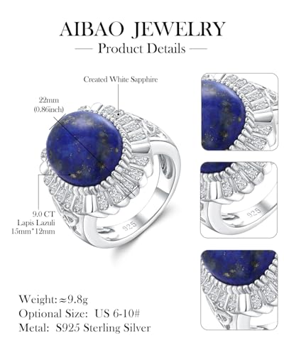 AIBAO 4-12 Ct Large Oval Engagement Rings for Women Natural Turquoise/Lapis Lazuli/Malachite Celtic/Infinity/Love Knot Halo Ring Size 6 to 10 Anniversary Christmas Valentines Gift - style: 9.5 Ct Lapis Lazuli & Created White Sapphire
